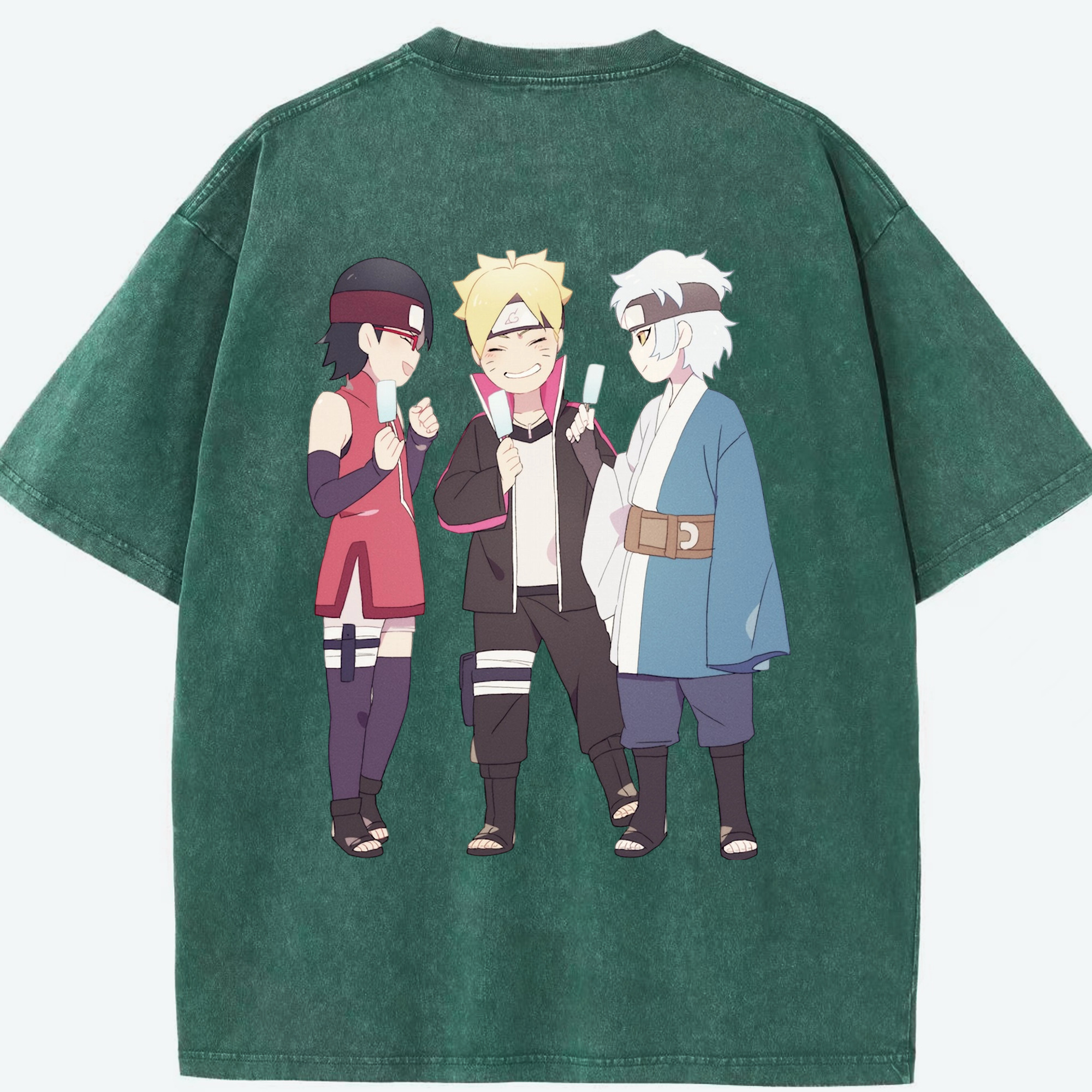 （画像用） NARUTO -ナルト- うちは サラダ Uchiha Sarada 綿100% ヴィンテージ風 半袖Tシャツ（背面プリント）